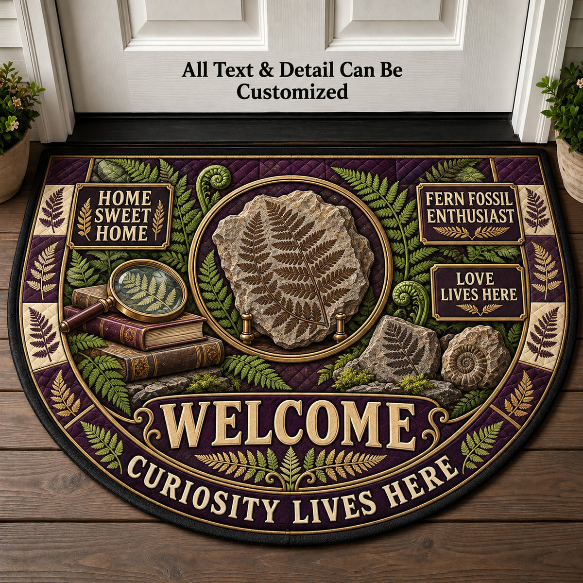 Fern Fossil Enthusiast Personalized Half Round Mat | 5To9Vibe