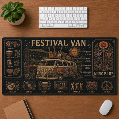 Retro Headphones Hippie Desk Mat Mouse Pad | 5To9Vibe - Festival Van style