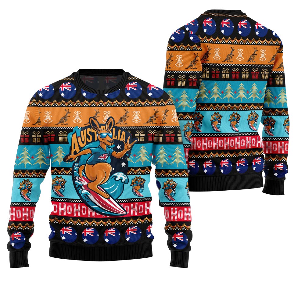 Festive Australia Kangaroo Holiday Jumper Ugly Christmas Sweater