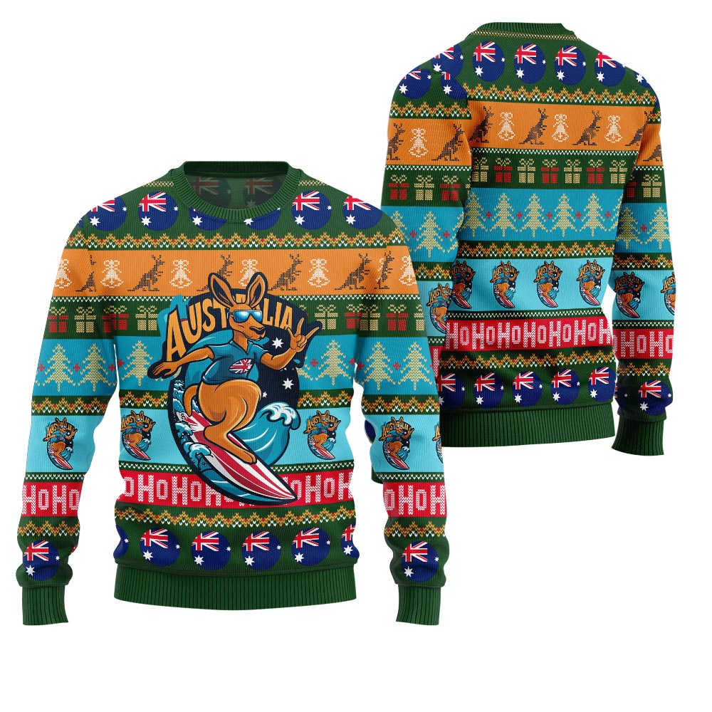 Festive Australia Kangaroo Holiday Jumper Ugly Christmas Sweater
