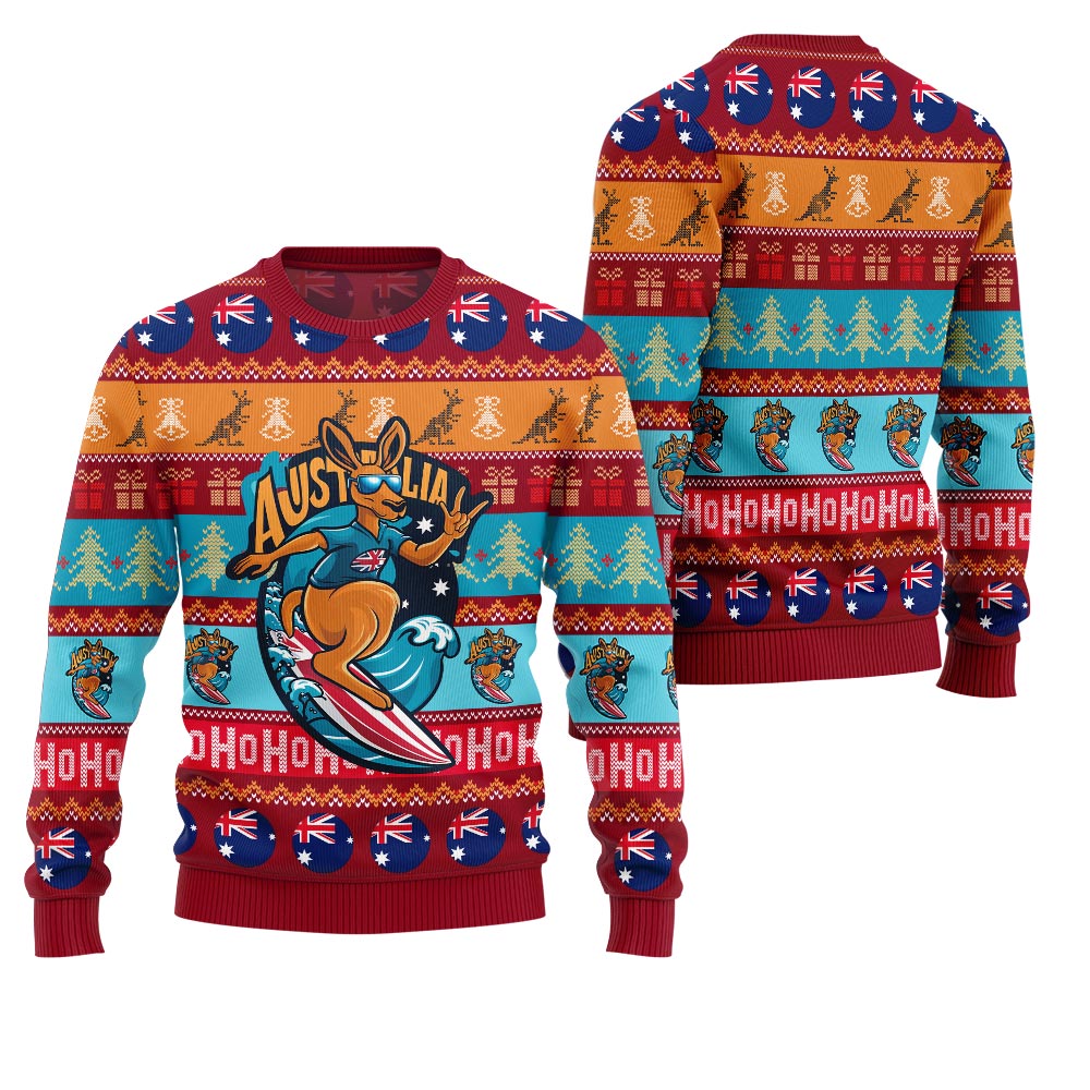 Festive Australia Kangaroo Holiday Jumper Ugly Christmas Sweater