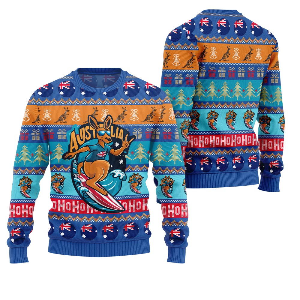 Festive Australia Kangaroo Holiday Jumper Ugly Christmas Sweater