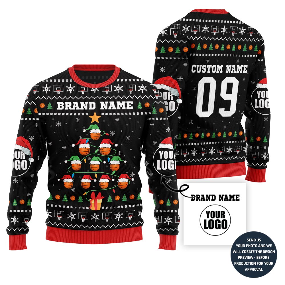 Festive Basketball Team Custom Ugly Christmas Sweater