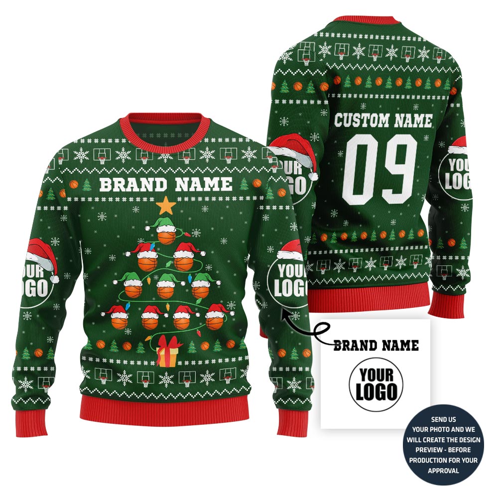 Festive Basketball Team Custom Ugly Christmas Sweater