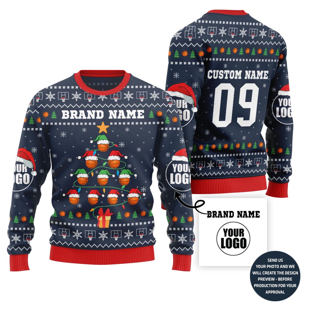 Festive Basketball Team Custom Ugly Christmas Sweater