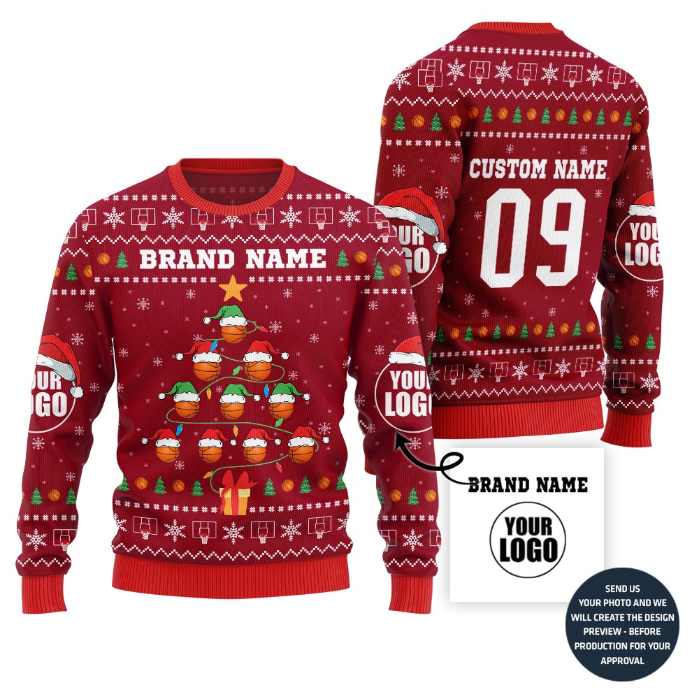 Festive Basketball Team Custom Ugly Christmas Sweater