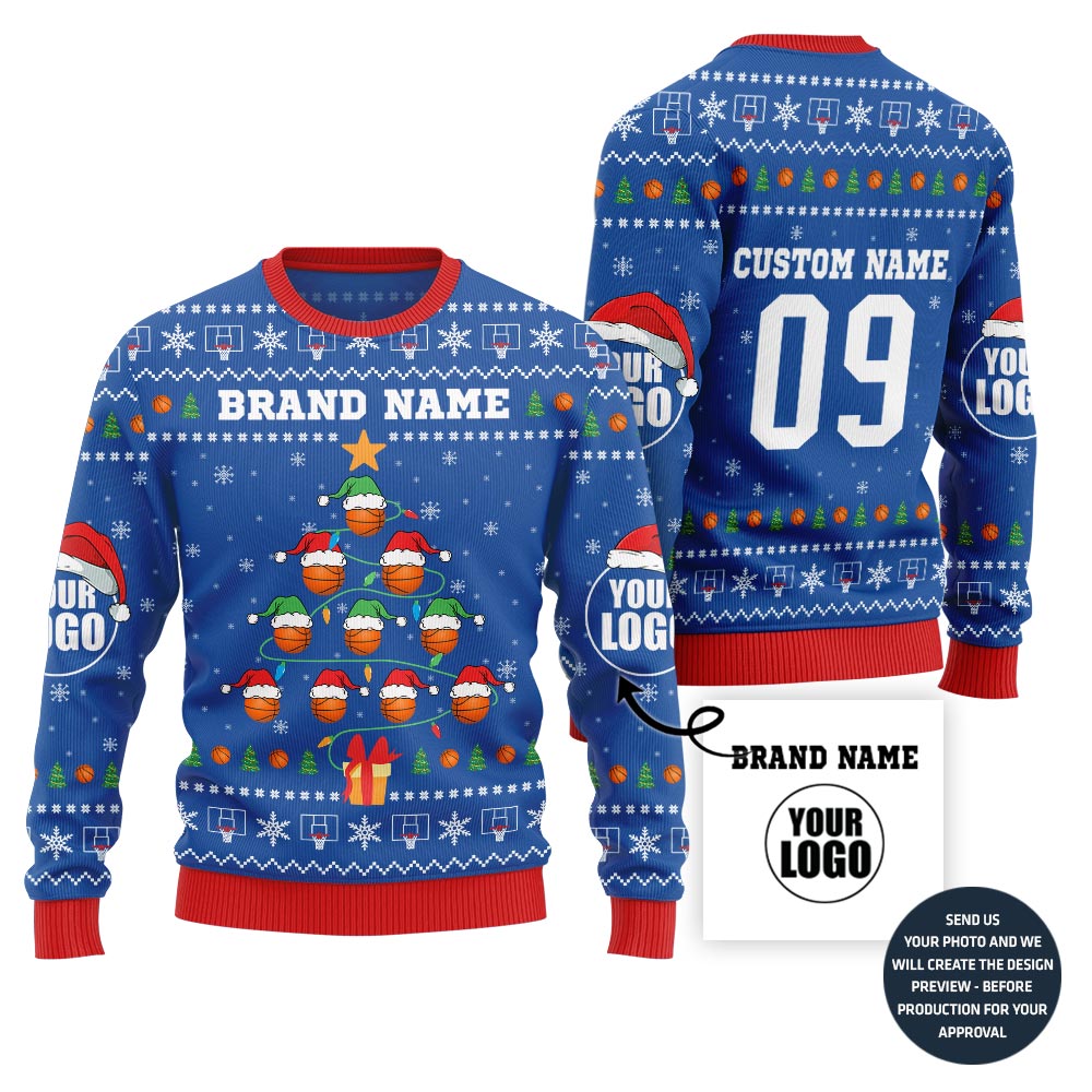 Festive Basketball Team Custom Ugly Christmas Sweater