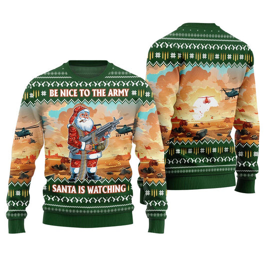 Festive Be Nice To Army Funny Santa Sweater Green