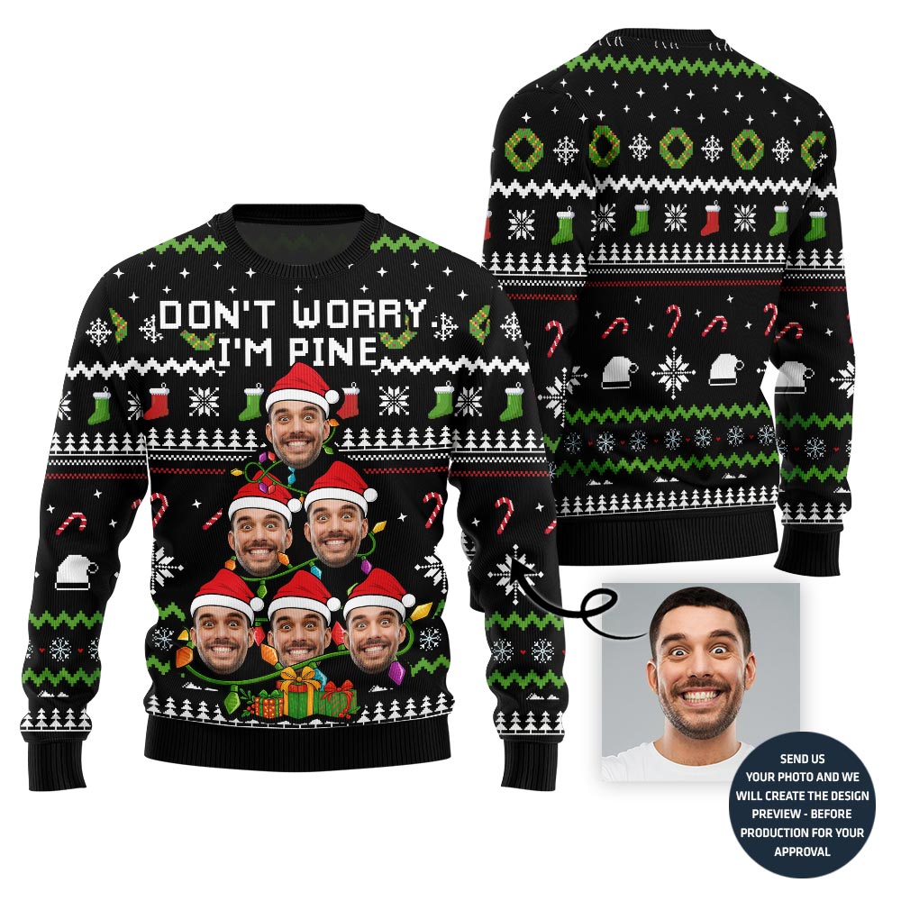 Festive Custom Face On Christmas Tree Ugly Christmas Sweater