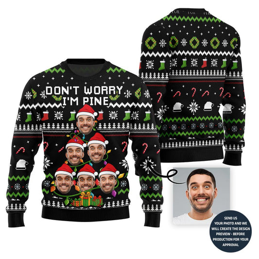 Festive Custom Face On Christmas Tree Ugly Christmas Sweater