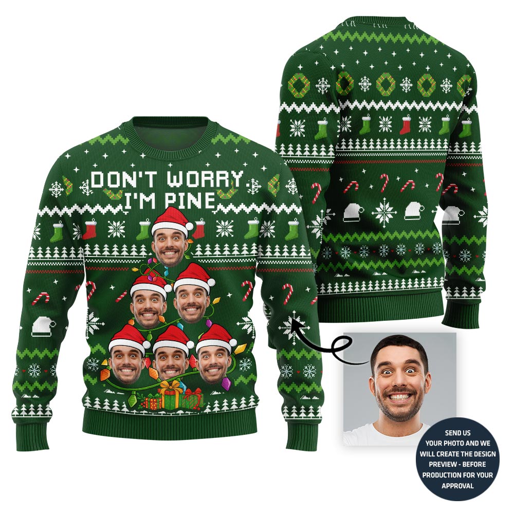 Festive Custom Face On Christmas Tree Ugly Christmas Sweater