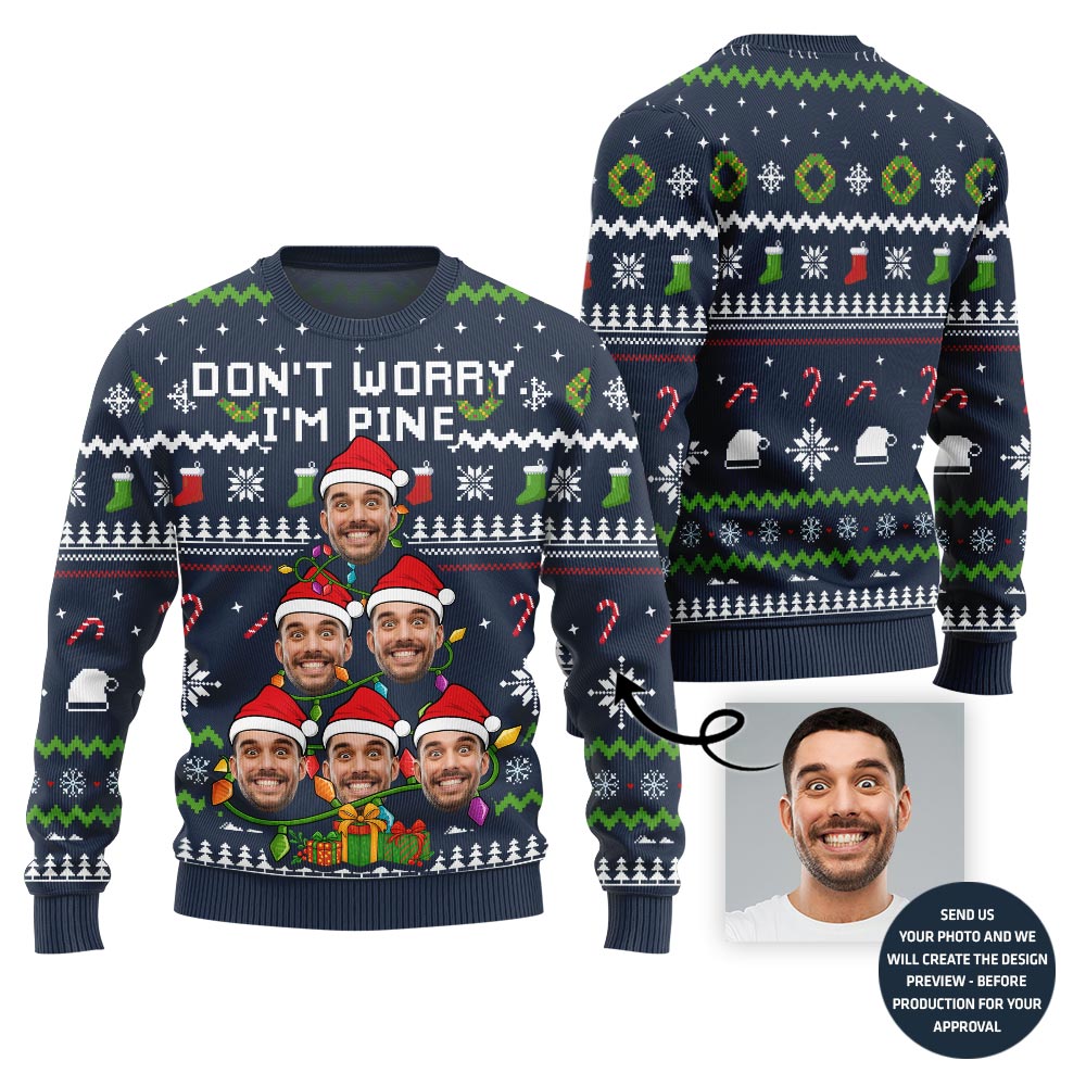 Festive Custom Face On Christmas Tree Ugly Christmas Sweater