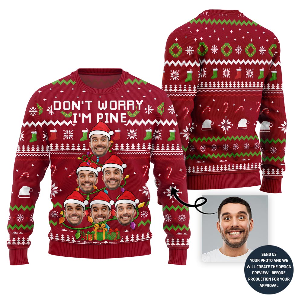 Festive Custom Face On Christmas Tree Ugly Christmas Sweater