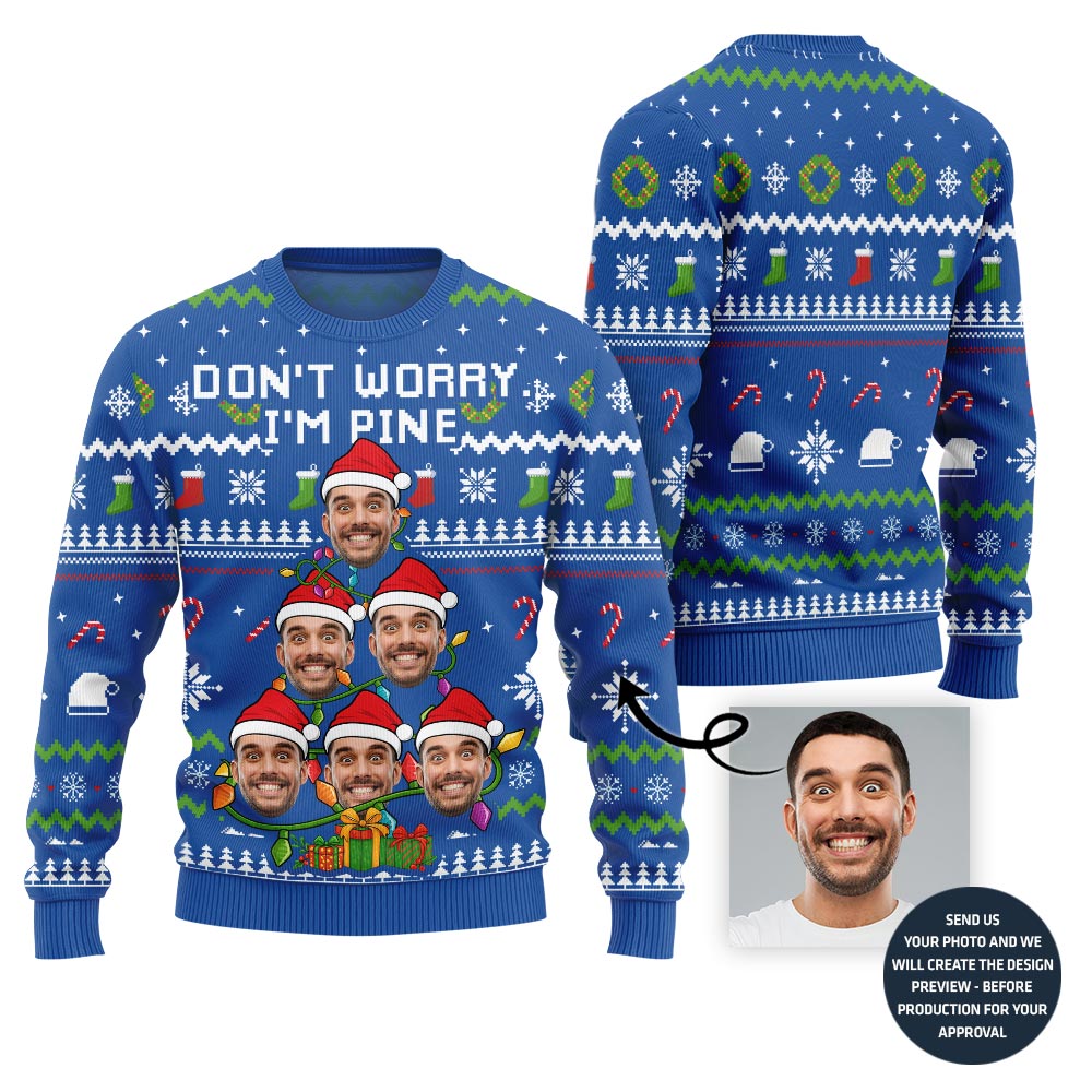 Festive Custom Face On Christmas Tree Ugly Christmas Sweater