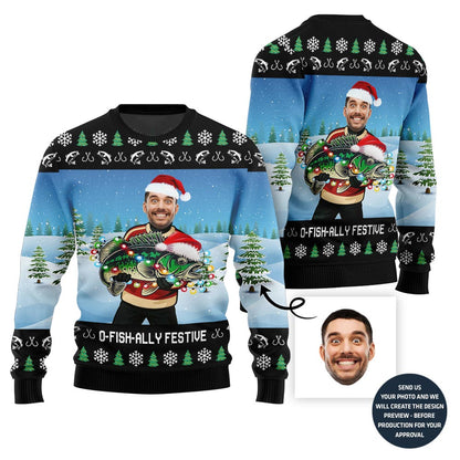 Festive Custom Fishing Ugly Christmas Sweater For Men