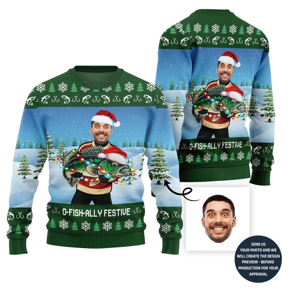 Festive Custom Fishing Ugly Christmas Sweater For Men