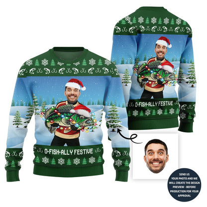 Festive Custom Fishing Ugly Christmas Sweater For Men