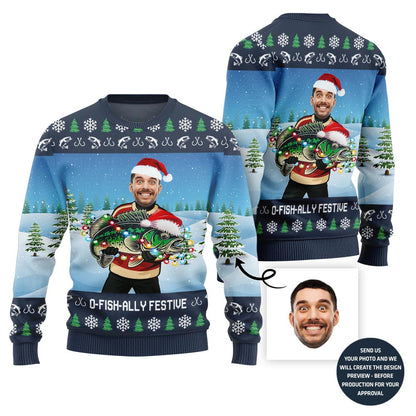 Festive Custom Fishing Ugly Christmas Sweater For Men