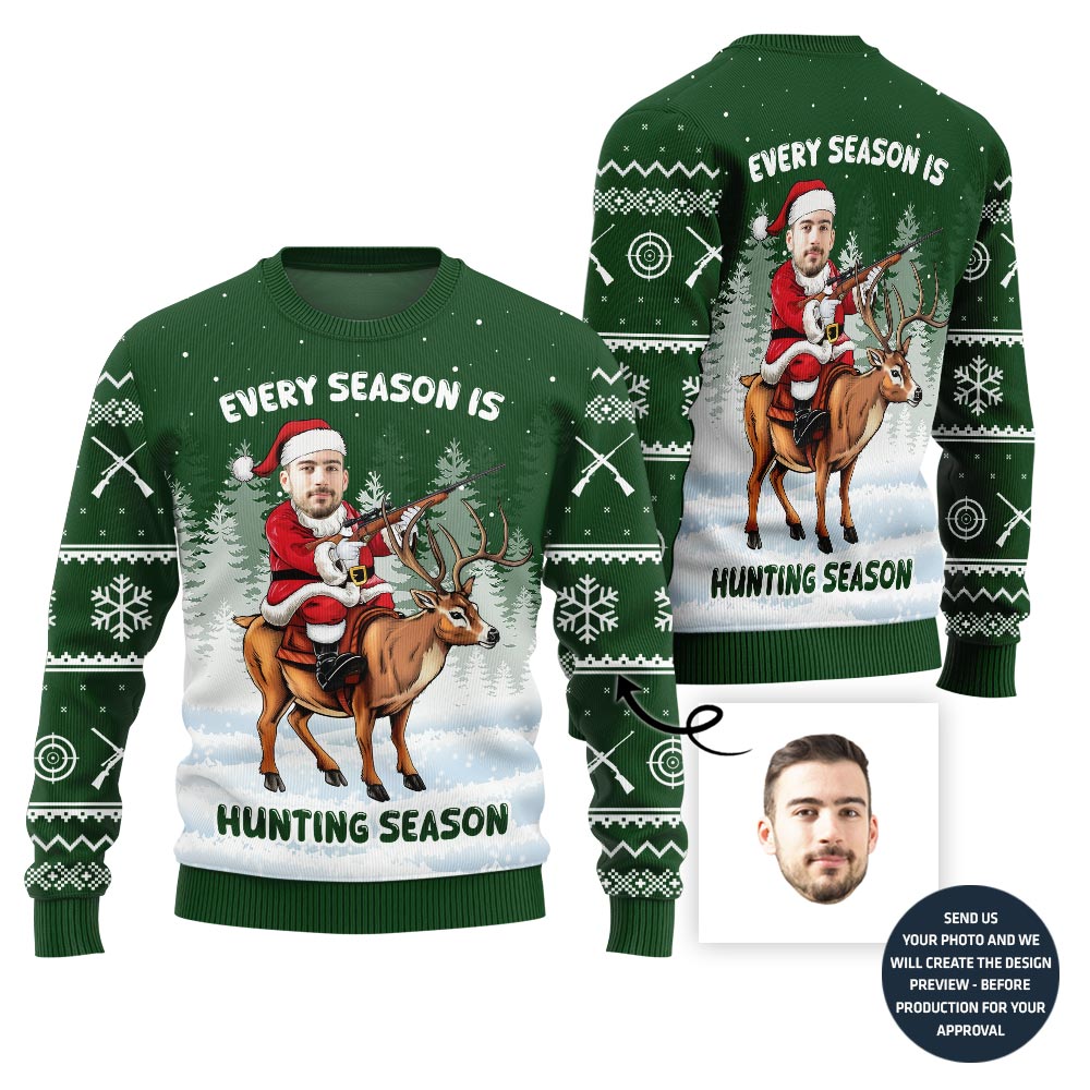 Festive Custom Hunting Ugly Christmas Sweater For Men