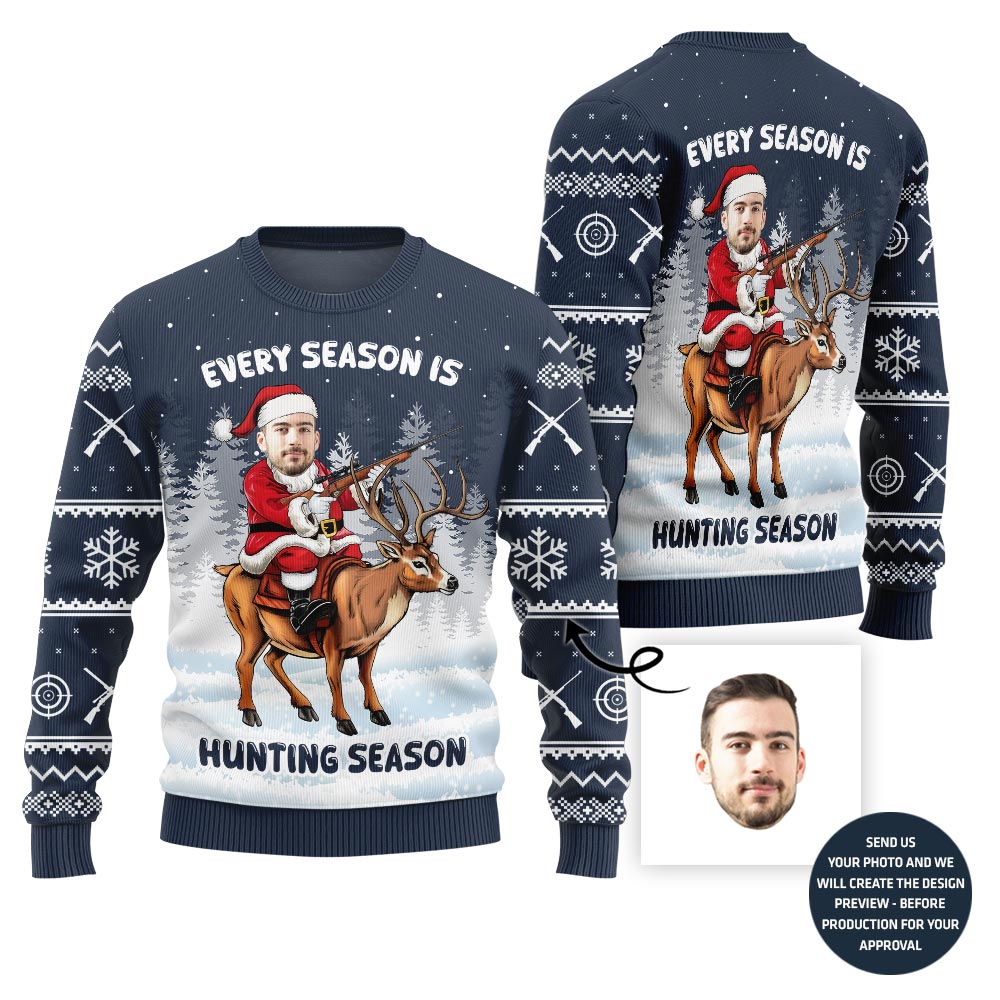 Festive Custom Hunting Ugly Christmas Sweater For Men