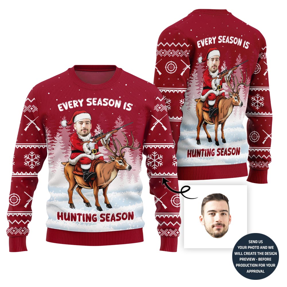 Festive Custom Hunting Ugly Christmas Sweater For Men