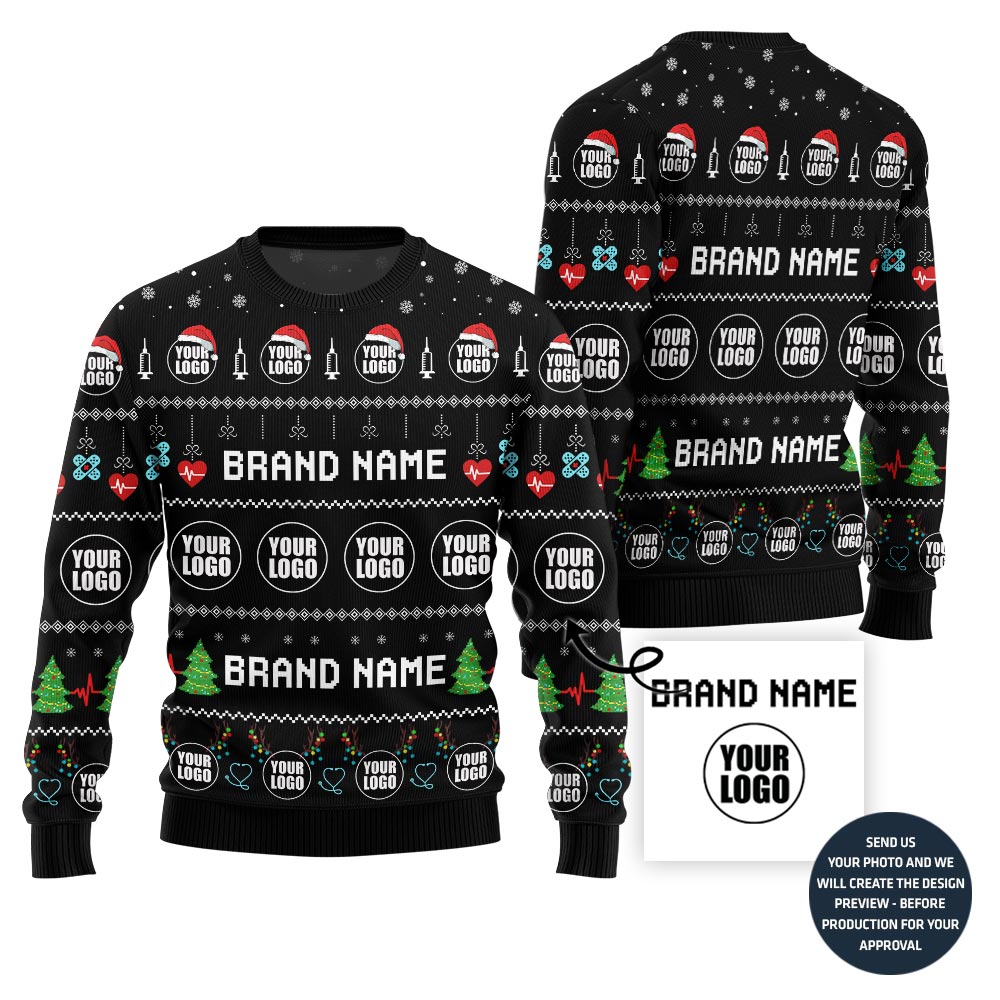 Festive Custom Logo and Name Ugly Xmas Sweater For Doctors