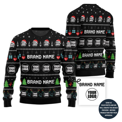 Festive Custom Logo and Name Ugly Xmas Sweater For Doctors