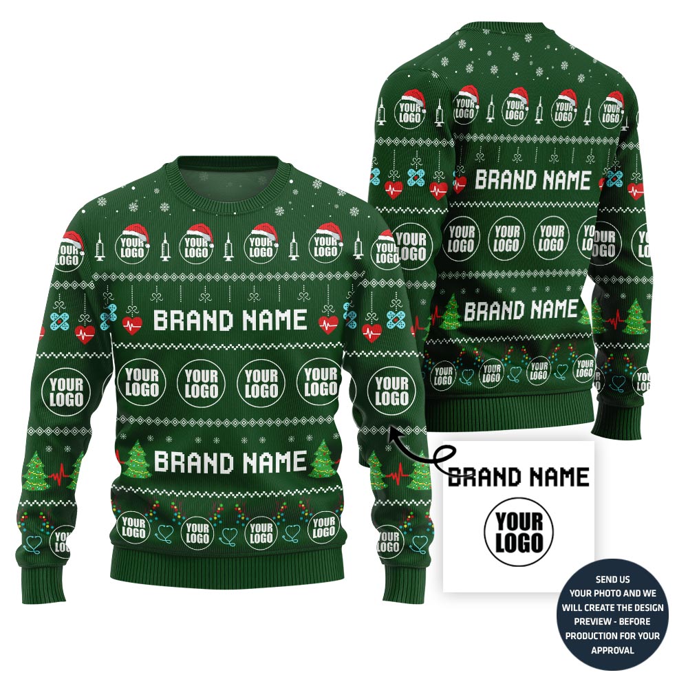 Festive Custom Logo and Name Ugly Xmas Sweater For Doctors