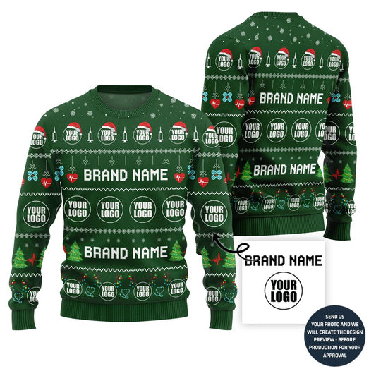 Festive Custom Logo and Name Ugly Xmas Sweater For Doctors