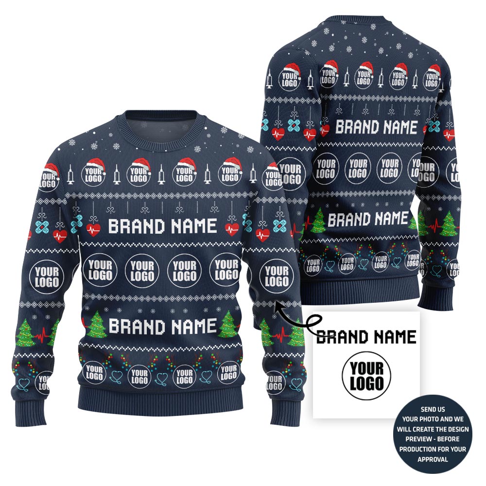 Festive Custom Logo and Name Ugly Xmas Sweater For Doctors