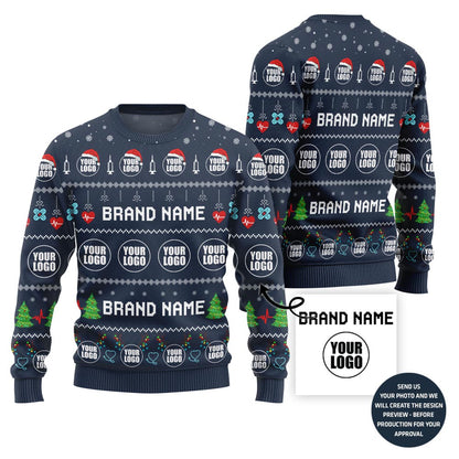 Festive Custom Logo and Name Ugly Xmas Sweater For Doctors