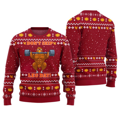Festive Don't Skip Leg Day Thanksgiving Holiday Sweater Red