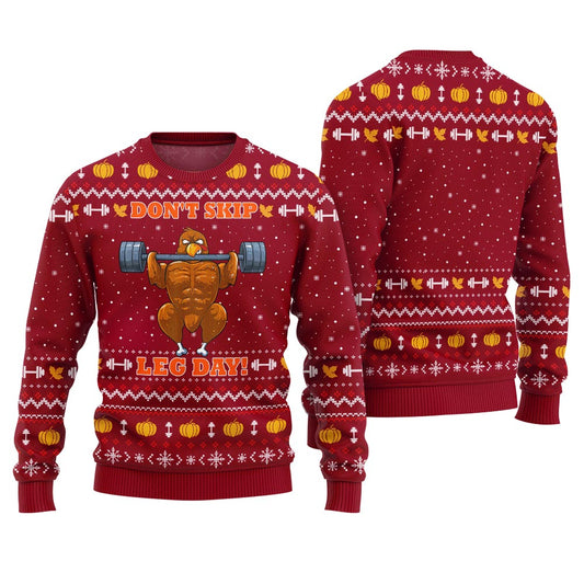 Festive Don't Skip Leg Day Thanksgiving Holiday Sweater Red