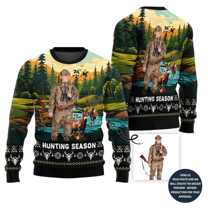 Festive Hunting Season Custom Ugly Xmas Sweater For Men