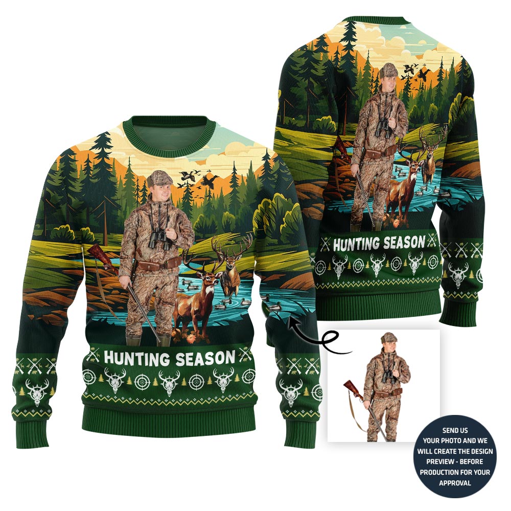Festive Hunting Season Custom Ugly Xmas Sweater For Men