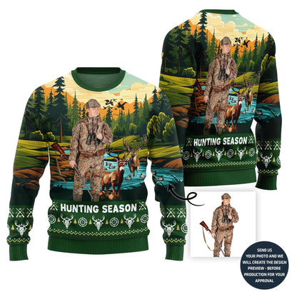 Festive Hunting Season Custom Ugly Xmas Sweater For Men