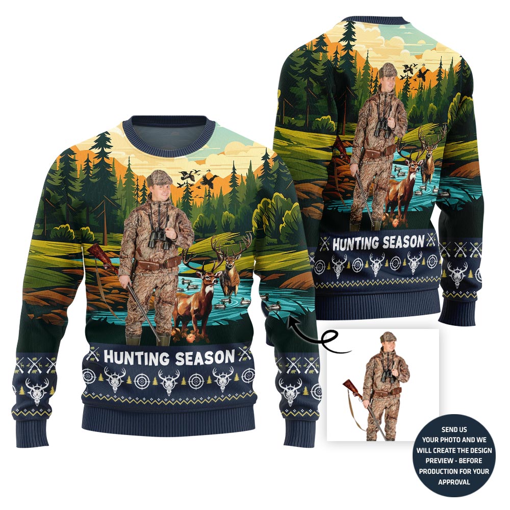 Festive Hunting Season Custom Ugly Xmas Sweater For Men