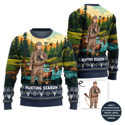 Festive Hunting Season Custom Ugly Xmas Sweater For Men