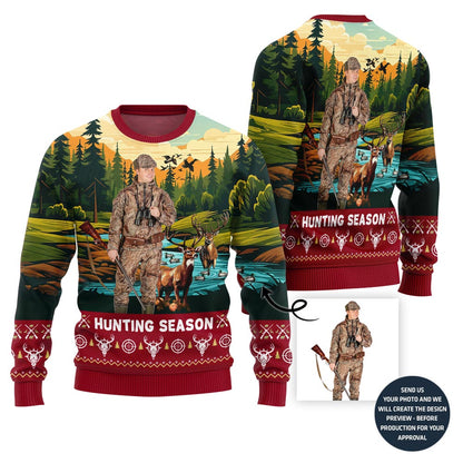 Festive Hunting Season Custom Ugly Xmas Sweater For Men