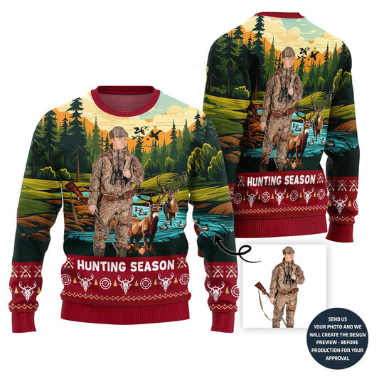Festive Hunting Season Custom Ugly Xmas Sweater For Men