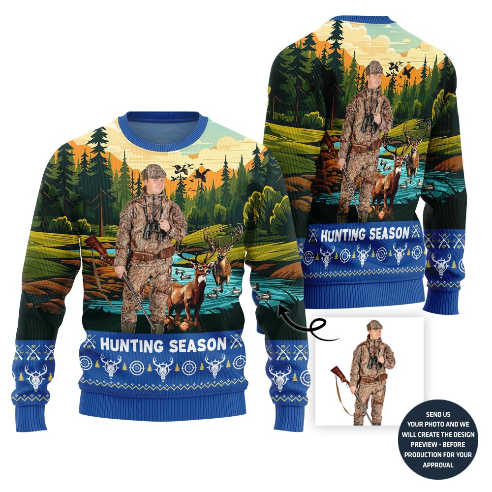 Festive Hunting Season Custom Ugly Xmas Sweater For Men