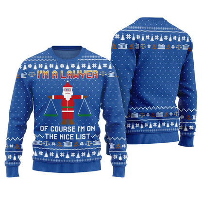 Festive I'm Lawyer On The Nice List Ugly Christmas Sweater Royal