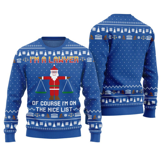 Festive I'm Lawyer On The Nice List Ugly Christmas Sweater Royal