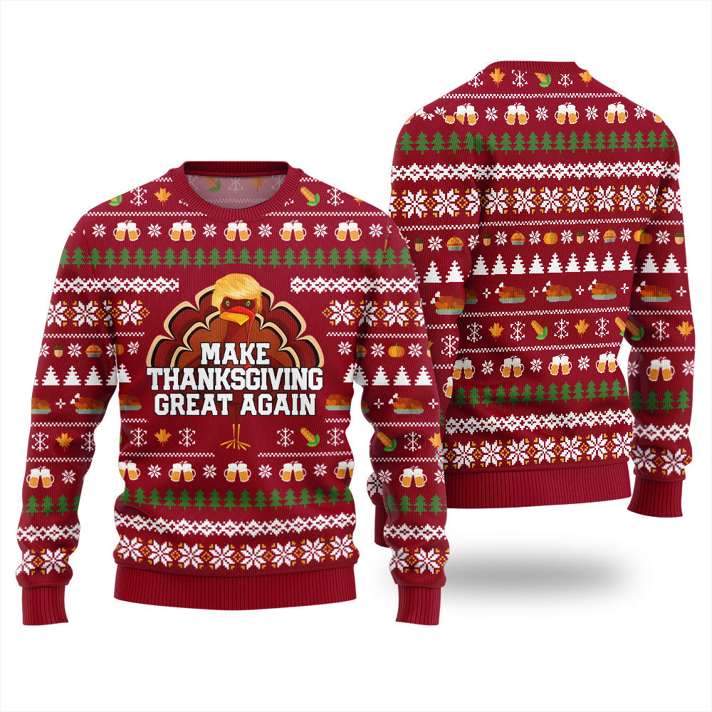 Festive Make Thanksgiving Great Again Funny Sweater Red