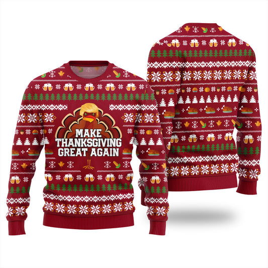 Festive Make Thanksgiving Great Again Funny Sweater Red
