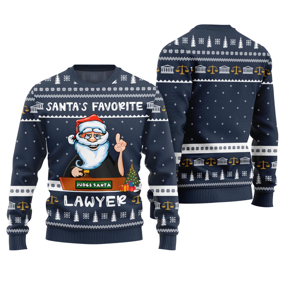 Festive Santa's Favorite Lawyer Funny Xmas Sweater Navy