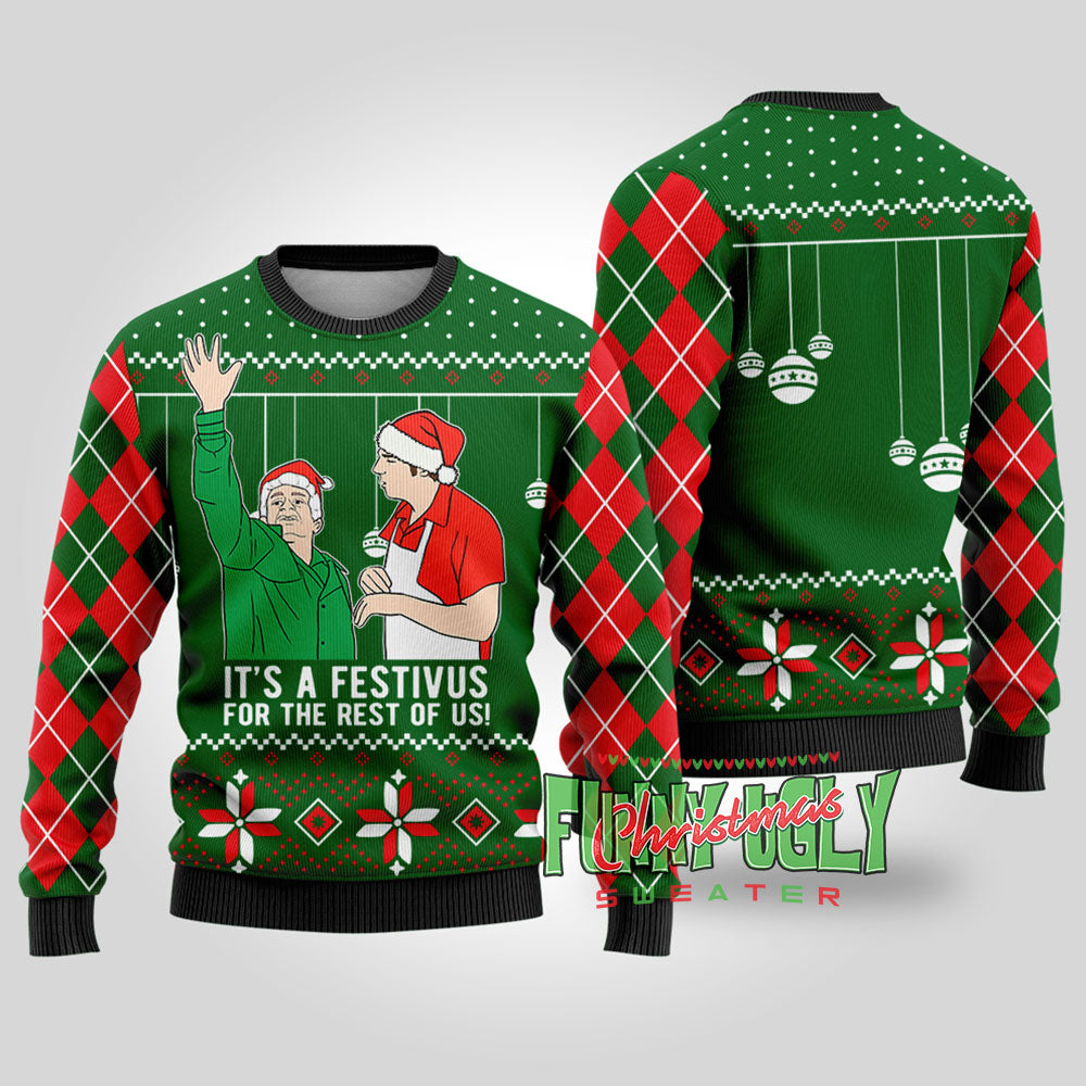Festivus For The Rest Of Us Seinfeld Funny Christmas Sweater Forest Green