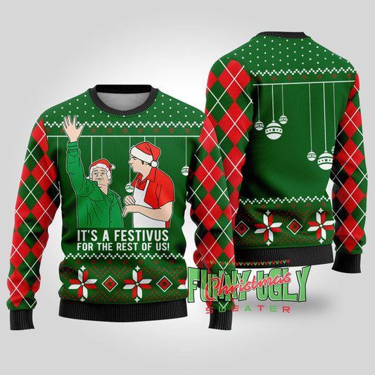 Festivus For The Rest Of Us Seinfeld Funny Christmas Sweater Forest Green