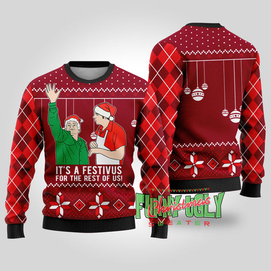 Festivus For The Rest Of Us Seinfeld Funny Christmas Sweater Cardinal Red