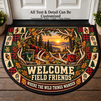 Antler Wreath - Field Friends Personalized Half Round Mat | 5To9Vibe